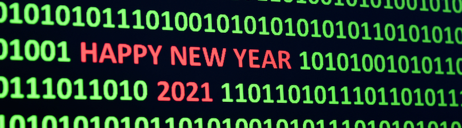 Code that reads "Happy new year 2021"
