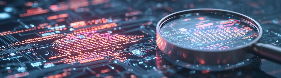 A magnifying glass on a network circuit as IT assessment
