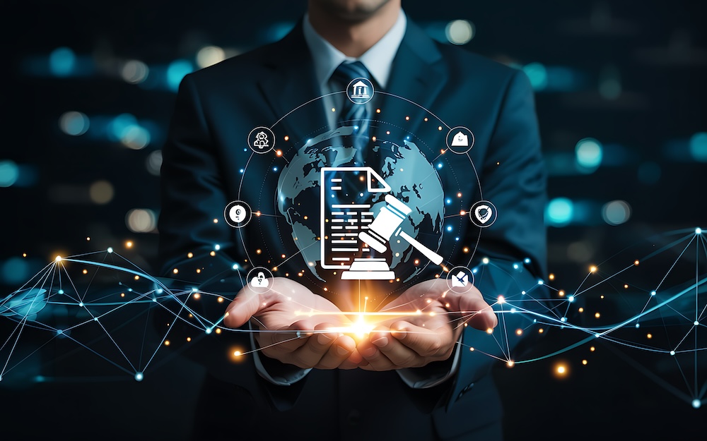 Businessman Holding Digital Legal And Regulatory Compliance Concept