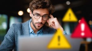 man looking at his screen, cybersecurity problem, privacy, data